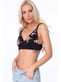 Embroidered short top with straps, black ZZ352 - Online store - Boutique